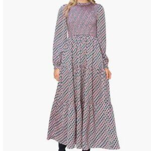 MELLODAY Long Sleeve Smocked Maxi Dress in Pink Multi XL